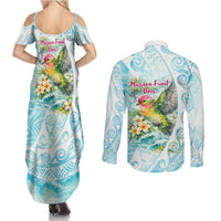 Saipan CMNI Couples Matching Summer Maxi Dress and Long Sleeve Button Shirt Polynesian Northern Mariana Islands Fruit Dove Watercolor TS04 - Polynesian Pride