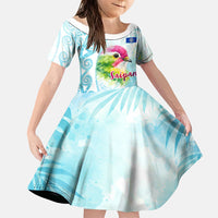 Saipan CMNI Family Matching Mermaid Dress and Hawaiian Shirt Polynesian Northern Mariana Islands Fruit Dove Watercolor TS04 Daughter's Dress Blue White - Polynesian Pride