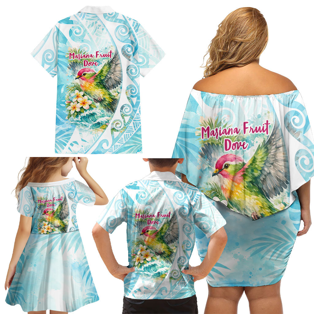 Saipan CMNI Family Matching Off Shoulder Short Dress and Hawaiian Shirt Polynesian Northern Mariana Islands Fruit Dove Watercolor TS04 - Polynesian Pride