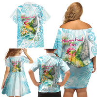 Saipan CMNI Family Matching Off Shoulder Short Dress and Hawaiian Shirt Polynesian Northern Mariana Islands Fruit Dove Watercolor TS04 - Polynesian Pride