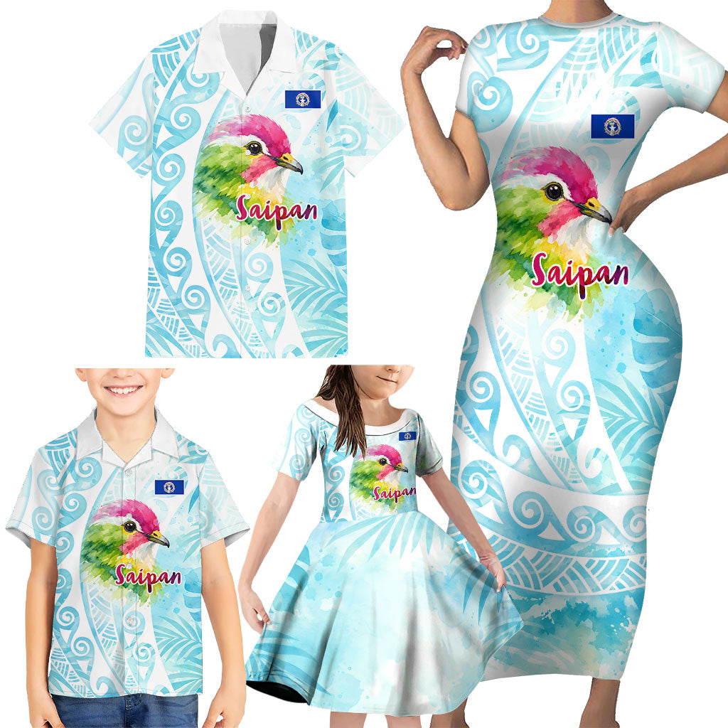 Saipan CMNI Family Matching Short Sleeve Bodycon Dress and Hawaiian Shirt Polynesian Northern Mariana Islands Fruit Dove Watercolor TS04 - Polynesian Pride