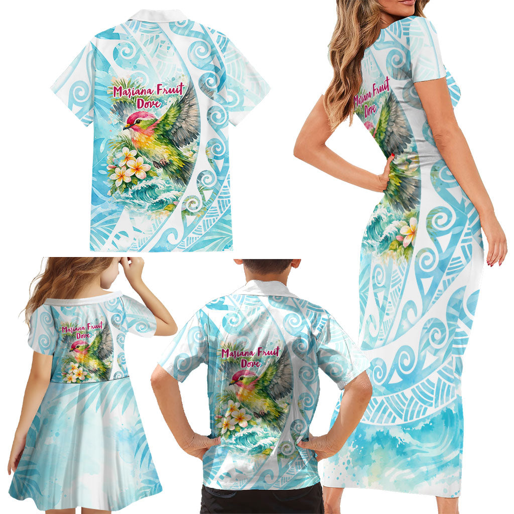 Saipan CMNI Family Matching Short Sleeve Bodycon Dress and Hawaiian Shirt Polynesian Northern Mariana Islands Fruit Dove Watercolor TS04 - Polynesian Pride