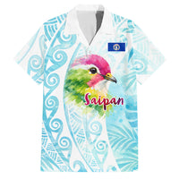 Saipan CMNI Family Matching Tank Maxi Dress and Hawaiian Shirt Polynesian Northern Mariana Islands Fruit Dove Watercolor TS04 Dad's Shirt - Short Sleeve Blue White - Polynesian Pride