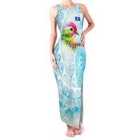 Saipan CMNI Family Matching Tank Maxi Dress and Hawaiian Shirt Polynesian Northern Mariana Islands Fruit Dove Watercolor TS04 Mom's Dress Blue White - Polynesian Pride