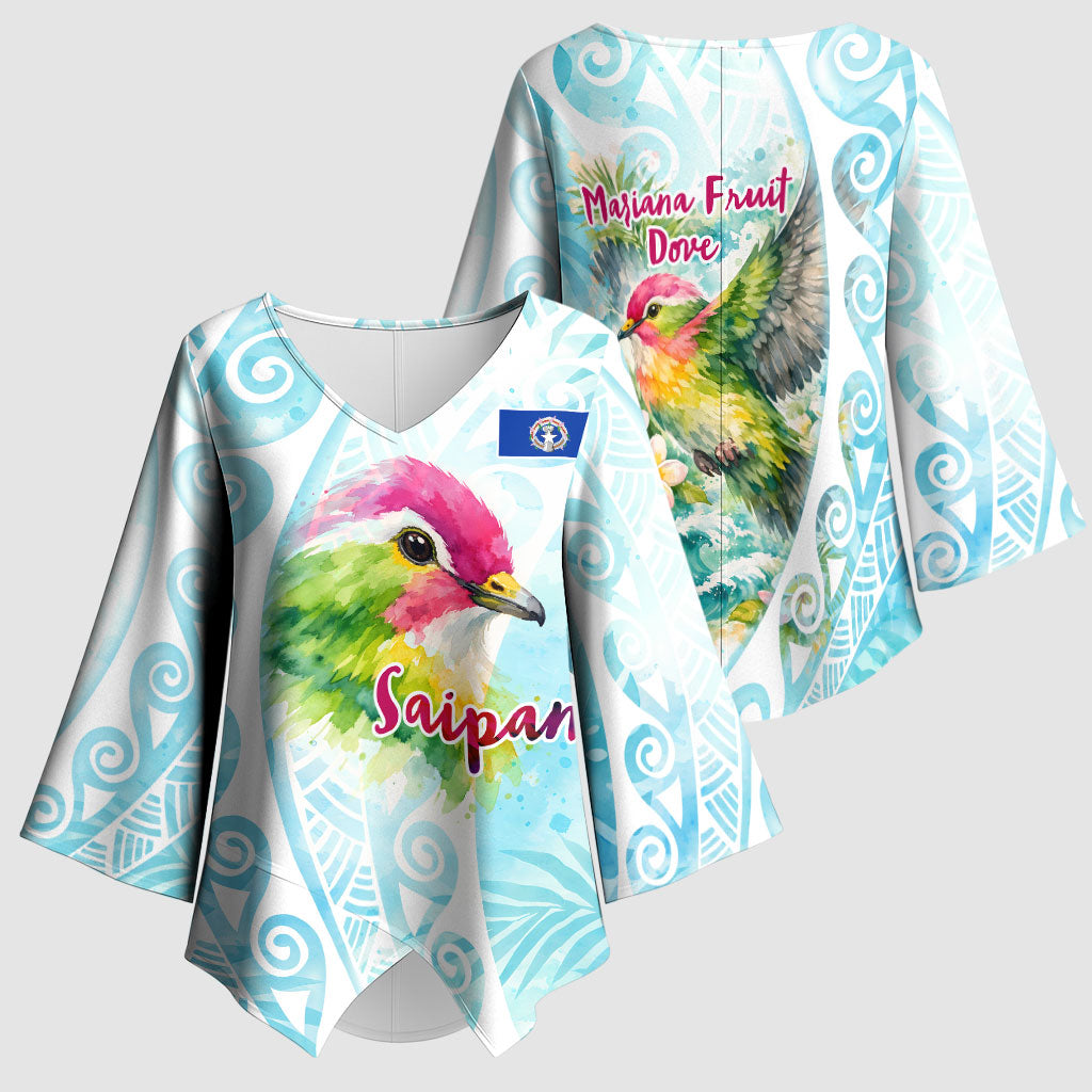 Saipan CMNI Kimono Sleeve Blouse Polynesian Northern Mariana Islands Fruit Dove Watercolor