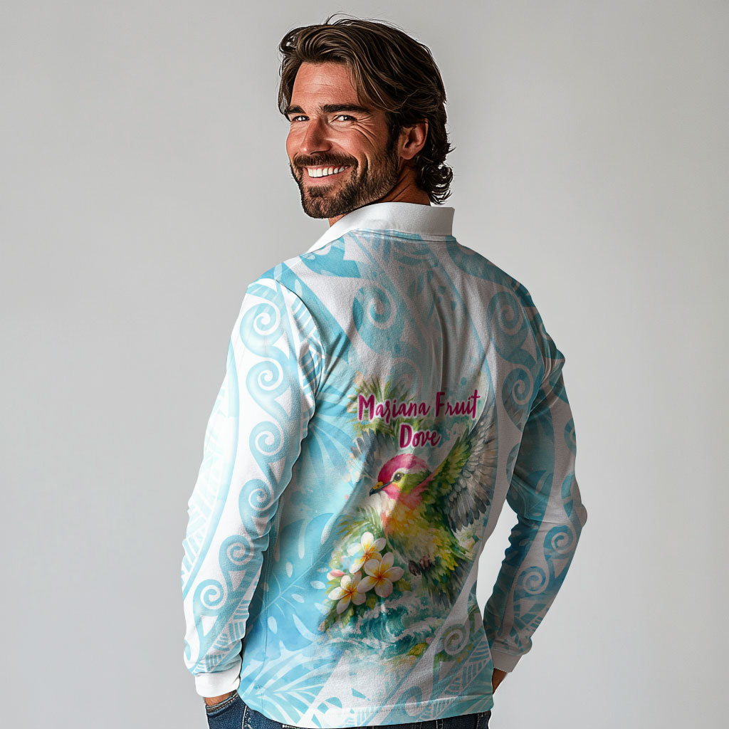 Saipan CMNI Long Sleeve Polo Shirt Polynesian Northern Mariana Islands Fruit Dove Watercolor TS04 - Polynesian Pride