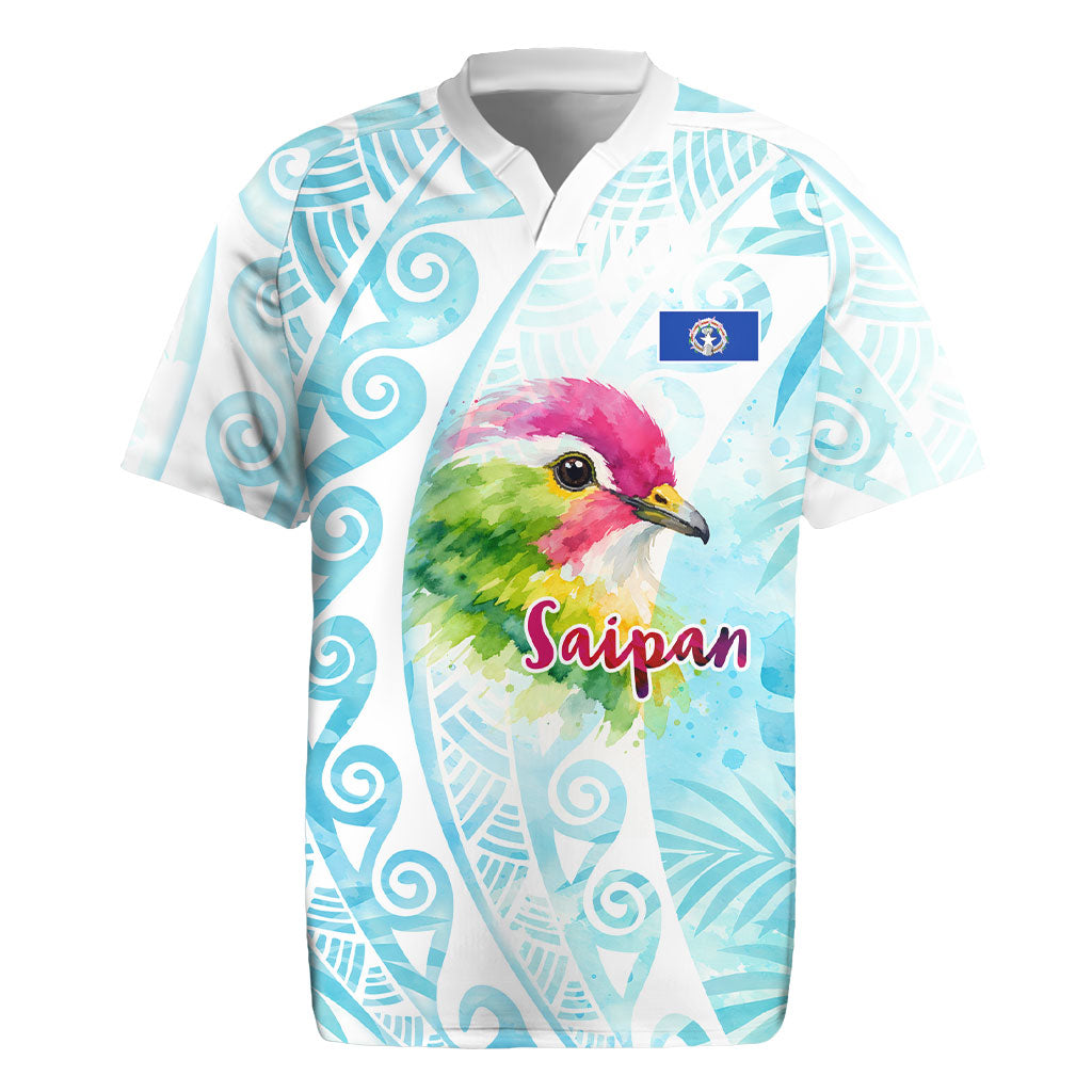 Saipan CMNI Rugby Jersey Polynesian Northern Mariana Islands Fruit Dove Watercolor TS04 Blue White - Polynesian Pride