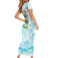 Saipan CMNI Short Sleeve Bodycon Dress Polynesian Northern Mariana Islands Fruit Dove Watercolor TS04 - Polynesian Pride