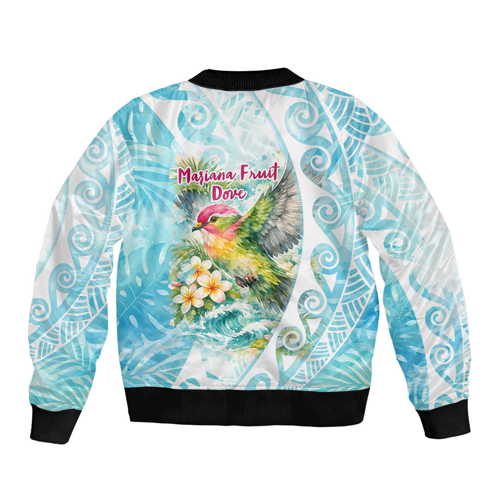 Saipan CMNI Sleeve Zip Bomber Jacket Polynesian Northern Mariana Islands Fruit Dove Watercolor