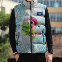 Saipan CMNI Sleeveless Puffer Jacket Polynesian Northern Mariana Islands Fruit Dove Watercolor