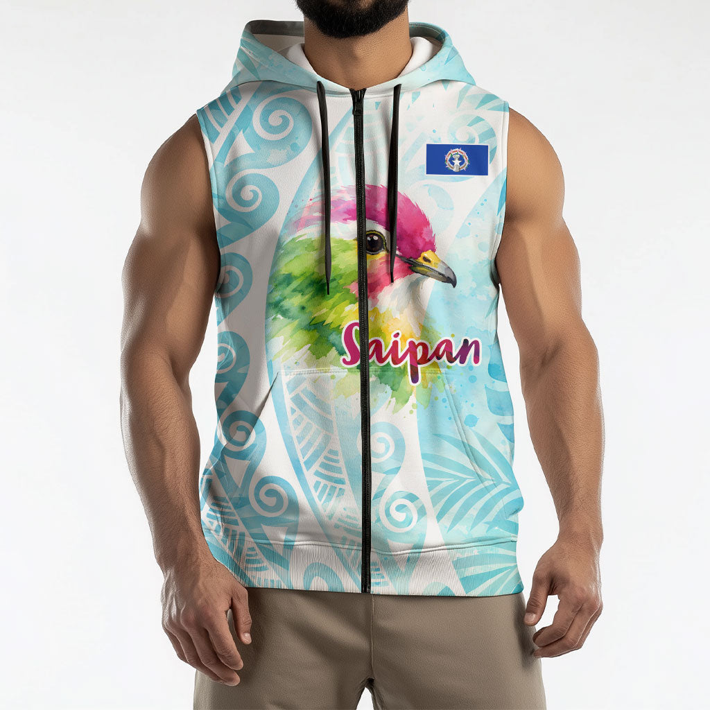 Saipan CMNI Sleeveless Zip Hoodie Polynesian Northern Mariana Islands Fruit Dove Watercolor TS04 - Polynesian Pride