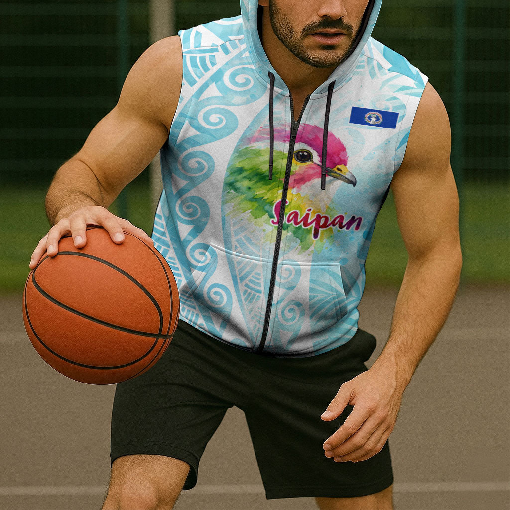 Saipan CMNI Sleeveless Zip Hoodie Polynesian Northern Mariana Islands Fruit Dove Watercolor TS04 - Polynesian Pride