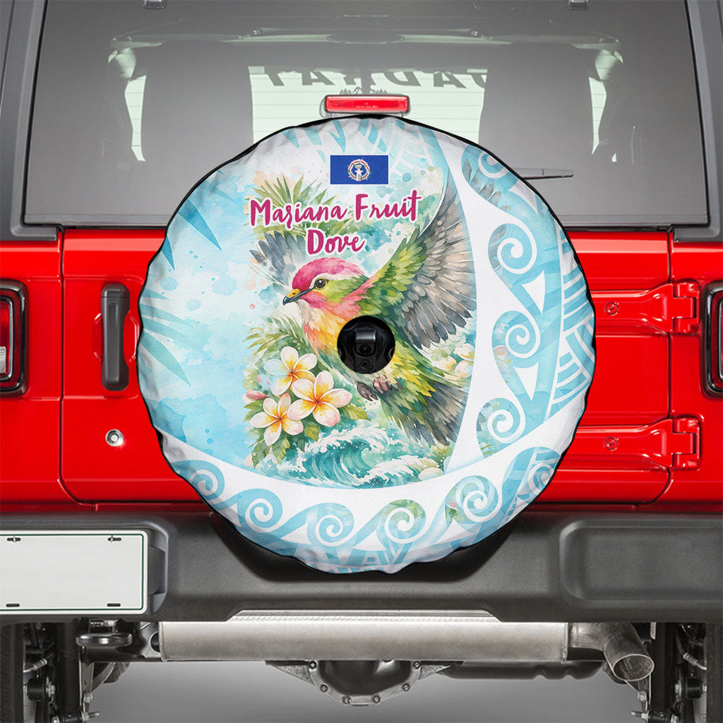 Saipan CMNI Spare Tire Cover Polynesian Northern Mariana Islands Fruit Dove Watercolor