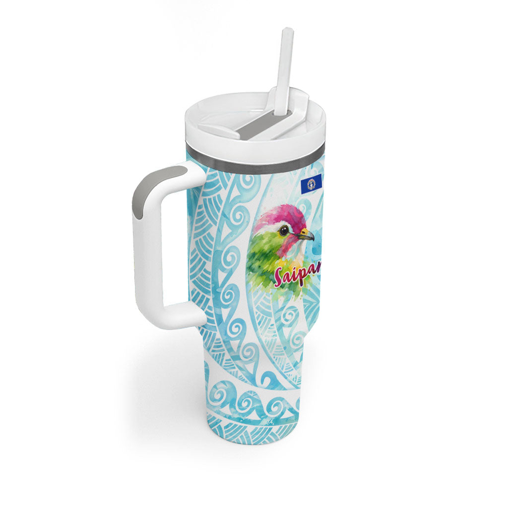 Saipan CMNI Tumbler With Handle Polynesian Northern Mariana Islands Fruit Dove Watercolor