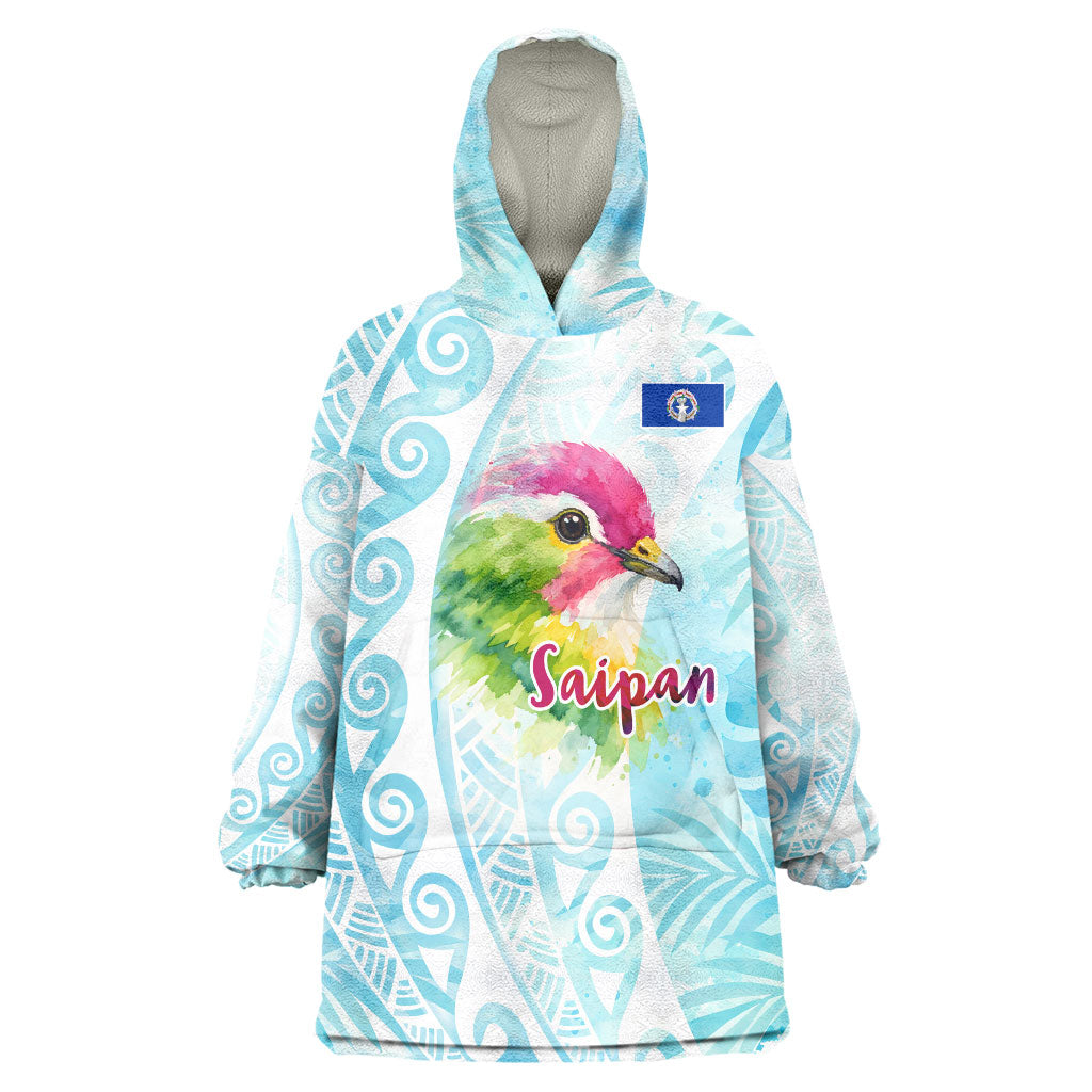 Saipan CMNI Wearable Blanket Hoodie Polynesian Northern Mariana Islands Fruit Dove Watercolor TS04 One Size Blue White - Polynesian Pride