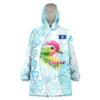 Saipan CMNI Wearable Blanket Hoodie Polynesian Northern Mariana Islands Fruit Dove Watercolor TS04 One Size Blue White - Polynesian Pride