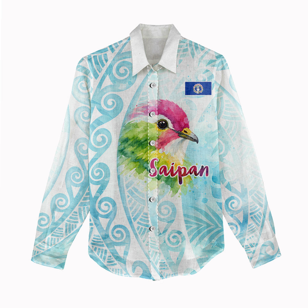 Saipan CMNI Women Casual Shirt Polynesian Northern Mariana Islands Fruit Dove Watercolor TS04 - Polynesian Pride