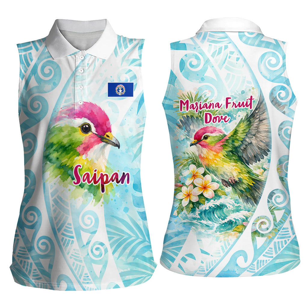 Saipan CMNI Women Sleeveless Polo Shirt Polynesian Northern Mariana Islands Fruit Dove Watercolor TS04 - Polynesian Pride