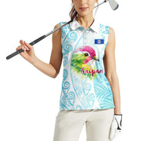 Saipan CMNI Women Sleeveless Polo Shirt Polynesian Northern Mariana Islands Fruit Dove Watercolor TS04 - Polynesian Pride