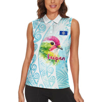 Saipan CMNI Women Sleeveless Polo Shirt Polynesian Northern Mariana Islands Fruit Dove Watercolor TS04 - Polynesian Pride