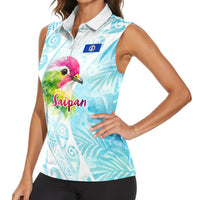 Saipan CMNI Women Sleeveless Polo Shirt Polynesian Northern Mariana Islands Fruit Dove Watercolor TS04 - Polynesian Pride