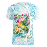 Saipan CMNI Women V-Neck T-Shirt Polynesian Northern Mariana Islands Fruit Dove Watercolor TS04 - Polynesian Pride