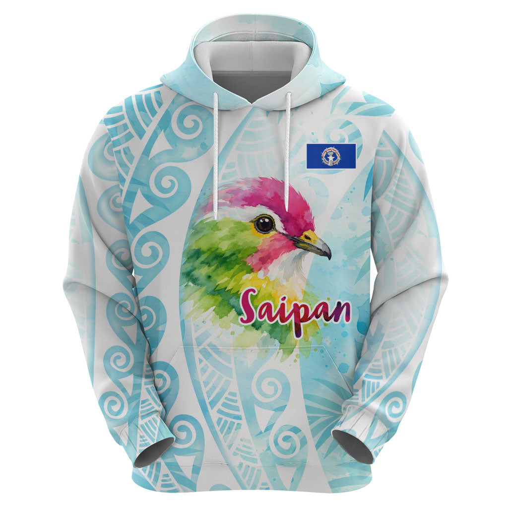 Saipan CMNI Zip Hoodie Polynesian Northern Mariana Islands Fruit Dove Watercolor