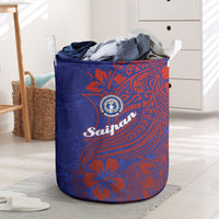 Saipan Northern Mariana Islands Laundry Basket Polynesian Tribal Tattoo Art With Hibiscus Flowers And Seal TS04 Blue Red - Polynesian Pride