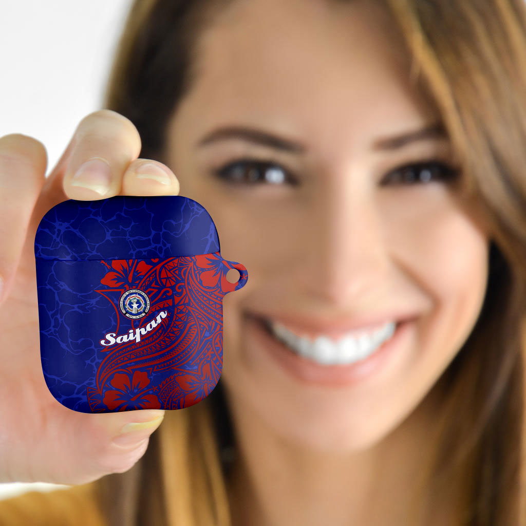 Saipan Northern Mariana Islands AirPods Case Polynesian Tribal Tattoo Art With Hibiscus Flowers And Seal TS04 - Polynesian Pride