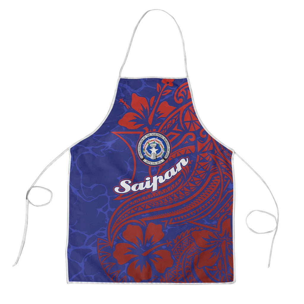 Saipan Northern Mariana Islands Apron Polynesian Tribal Tattoo Art With Hibiscus Flowers And Seal TS04 Blue Red - Polynesian Pride