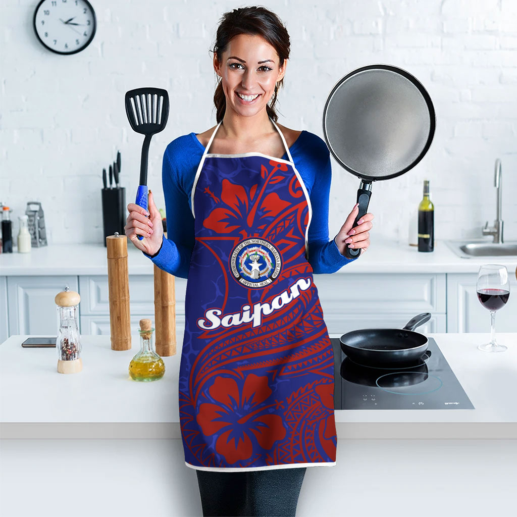 Saipan Northern Mariana Islands Apron Polynesian Tribal Tattoo Art With Hibiscus Flowers And Seal TS04 - Polynesian Pride