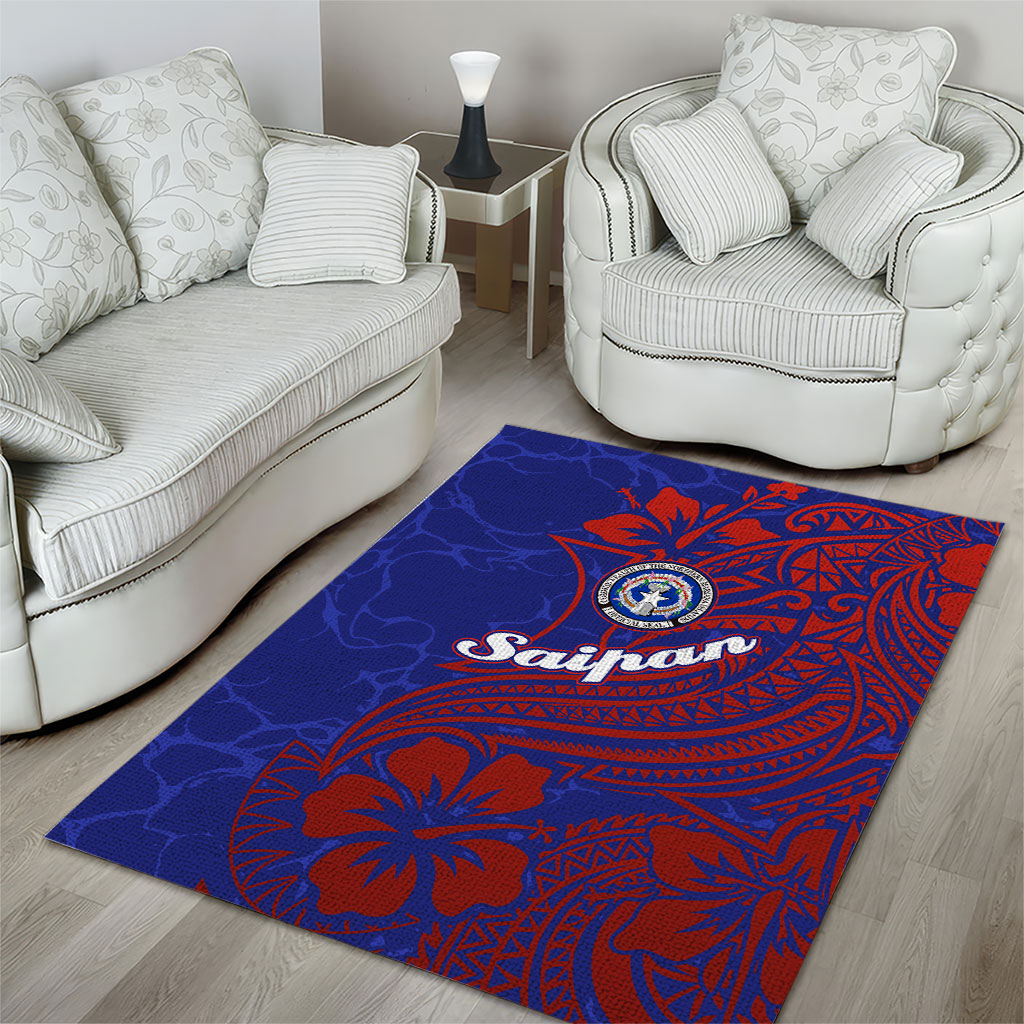 Saipan Northern Mariana Islands Area Rug Polynesian Tribal Tattoo Art With Hibiscus Flowers And Seal TS04 - Polynesian Pride