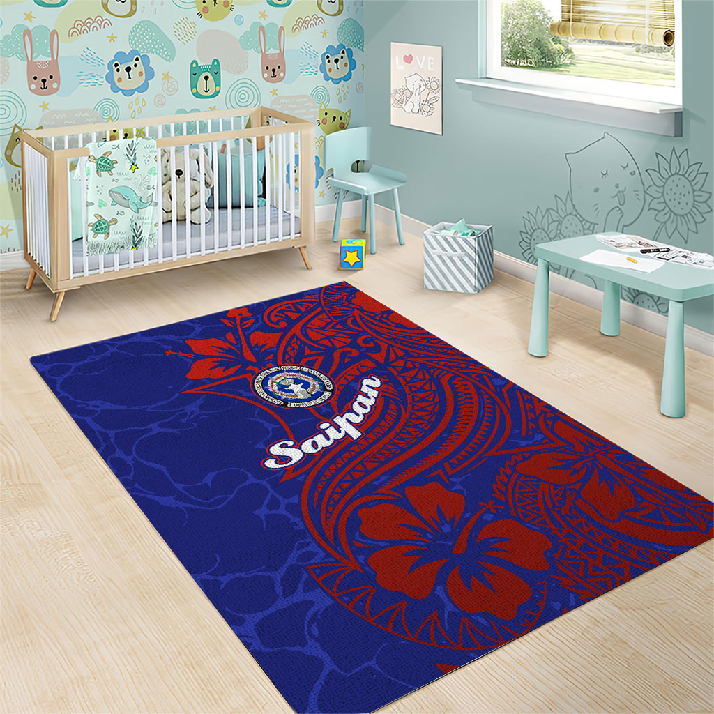 Saipan Northern Mariana Islands Area Rug Polynesian Tribal Tattoo Art With Hibiscus Flowers And Seal TS04 - Polynesian Pride