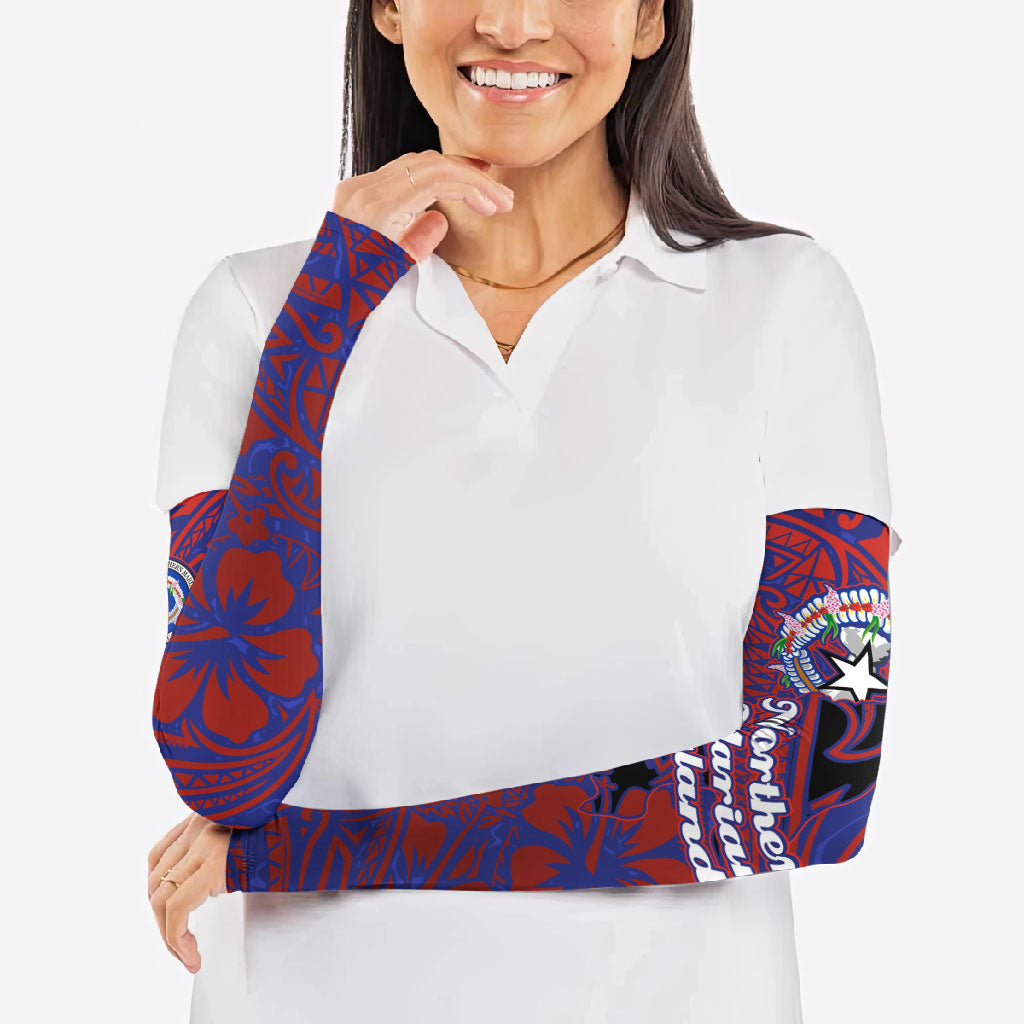 Saipan Northern Mariana Islands Arm Sleeves Polynesian Tribal Tattoo Art With Hibiscus Flowers And Seal TS04 - Polynesian Pride