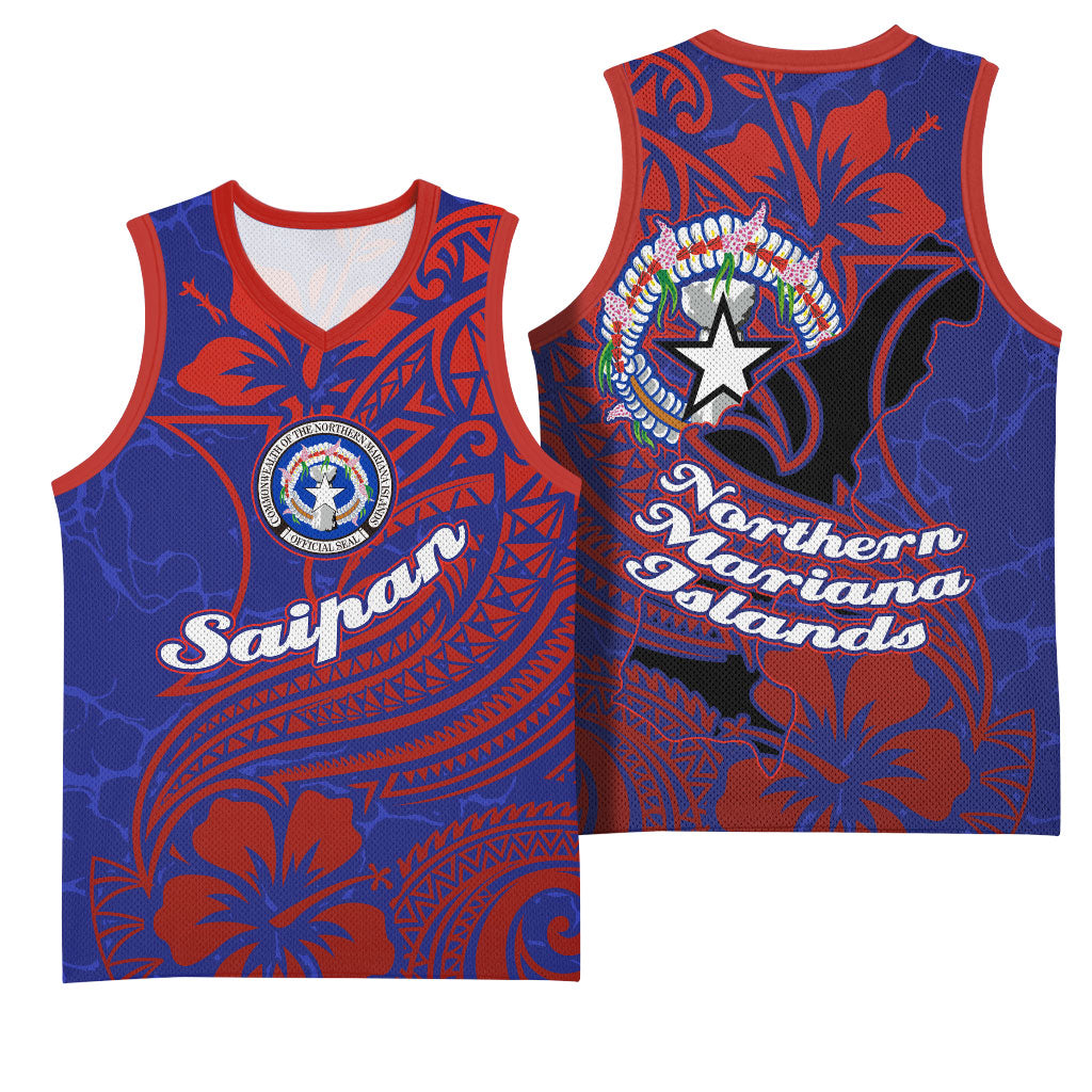 Saipan Northern Mariana Islands Basketball Jersey Polynesian Tribal Tattoo Art With Hibiscus Flowers And Seal TS04 - Polynesian Pride
