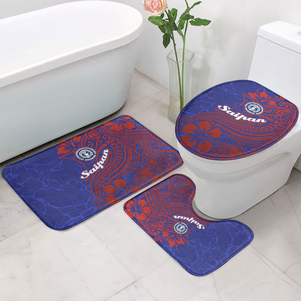 Saipan Northern Mariana Islands Bathroom Set Polynesian Tribal Tattoo Art With Hibiscus Flowers And Seal TS04 - Polynesian Pride