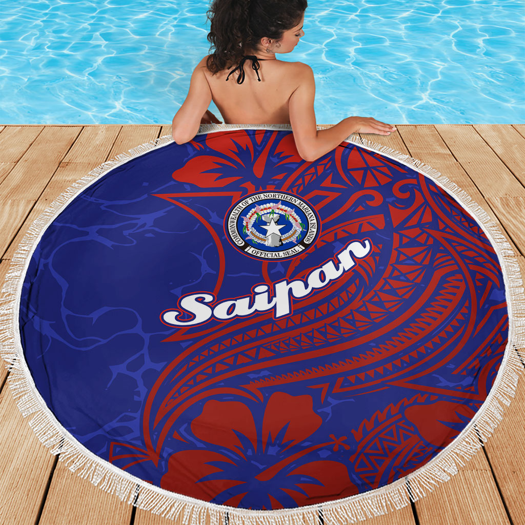 Saipan Northern Mariana Islands Beach Blanket Polynesian Tribal Tattoo Art With Hibiscus Flowers And Seal TS04 - Polynesian Pride