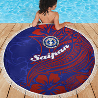 Saipan Northern Mariana Islands Beach Blanket Polynesian Tribal Tattoo Art With Hibiscus Flowers And Seal TS04 - Polynesian Pride