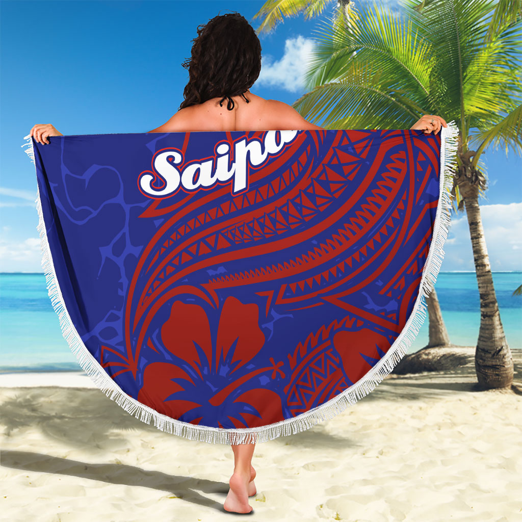Saipan Northern Mariana Islands Beach Blanket Polynesian Tribal Tattoo Art With Hibiscus Flowers And Seal TS04 - Polynesian Pride