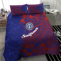 Saipan Northern Mariana Islands Bedding Set Polynesian Tribal Tattoo Art With Hibiscus Flowers And Seal TS04 - Polynesian Pride