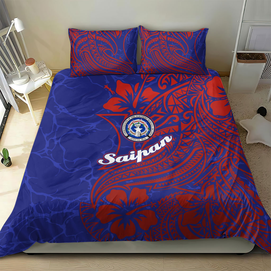 Saipan Northern Mariana Islands Bedding Set Polynesian Tribal Tattoo Art With Hibiscus Flowers And Seal TS04 - Polynesian Pride
