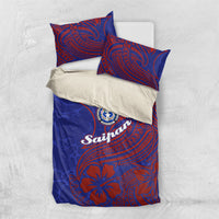 Saipan Northern Mariana Islands Bedding Set Polynesian Tribal Tattoo Art With Hibiscus Flowers And Seal TS04 US Twin 172cm x 218cm Blue Red - Polynesian Pride