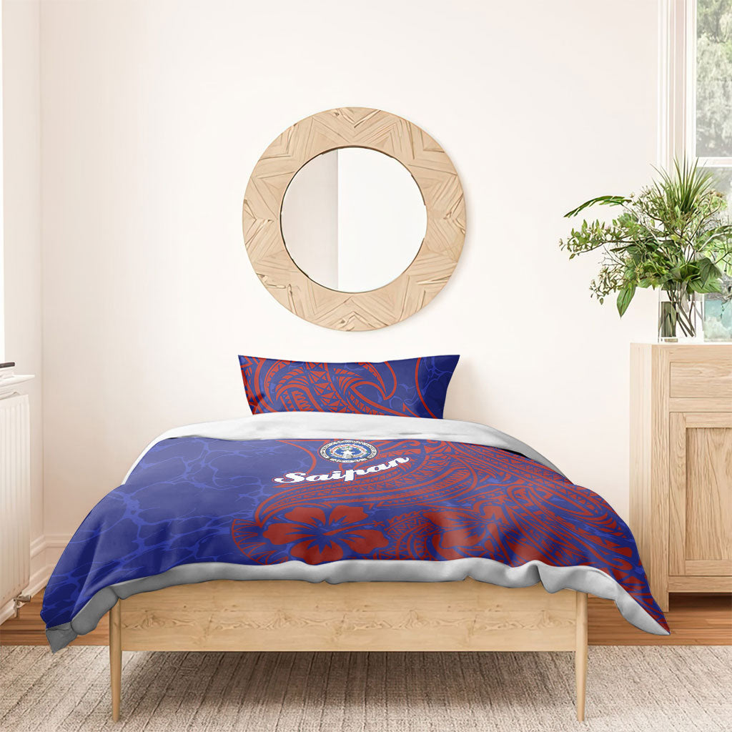 Saipan Northern Mariana Islands Bedding Set Polynesian Tribal Tattoo Art With Hibiscus Flowers And Seal TS04 - Polynesian Pride