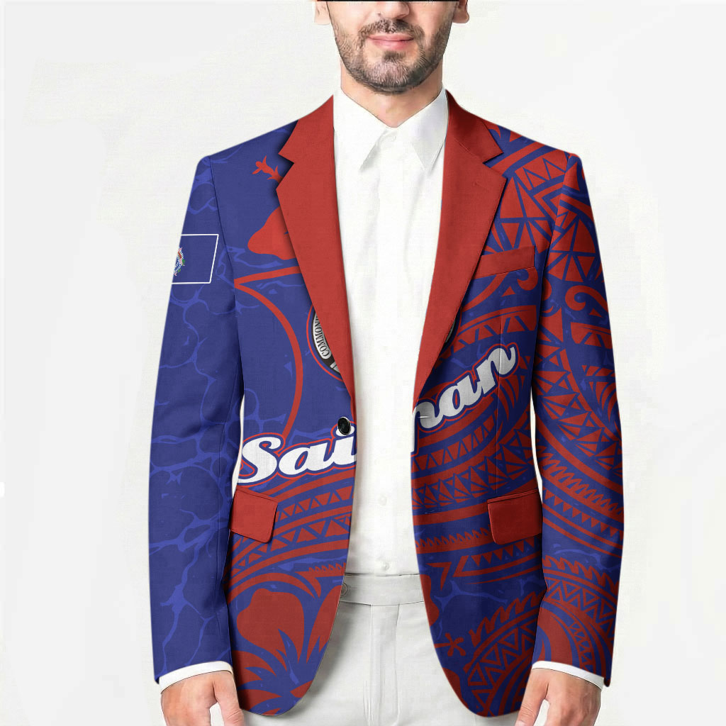 Saipan Northern Mariana Islands Blazer Polynesian Tribal Tattoo Art With Hibiscus Flowers And Seal TS04 - Polynesian Pride