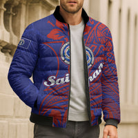 Saipan Northern Mariana Islands Bomber Puffer Jacket Polynesian Tribal Tattoo Art With Hibiscus Flowers And Seal TS04 - Polynesian Pride