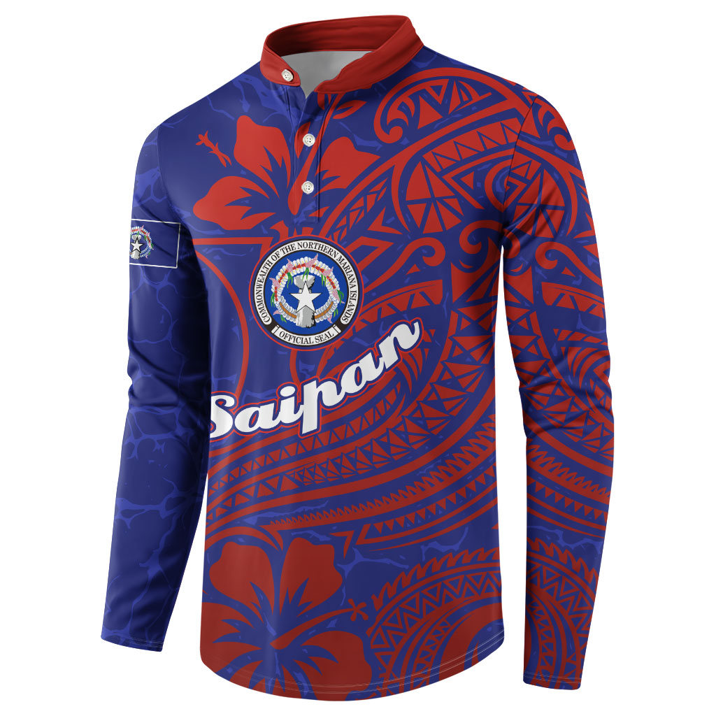 Saipan Northern Mariana Islands Button Sweatshirt Polynesian Tribal Tattoo Art With Hibiscus Flowers And Seal TS04 - Polynesian Pride