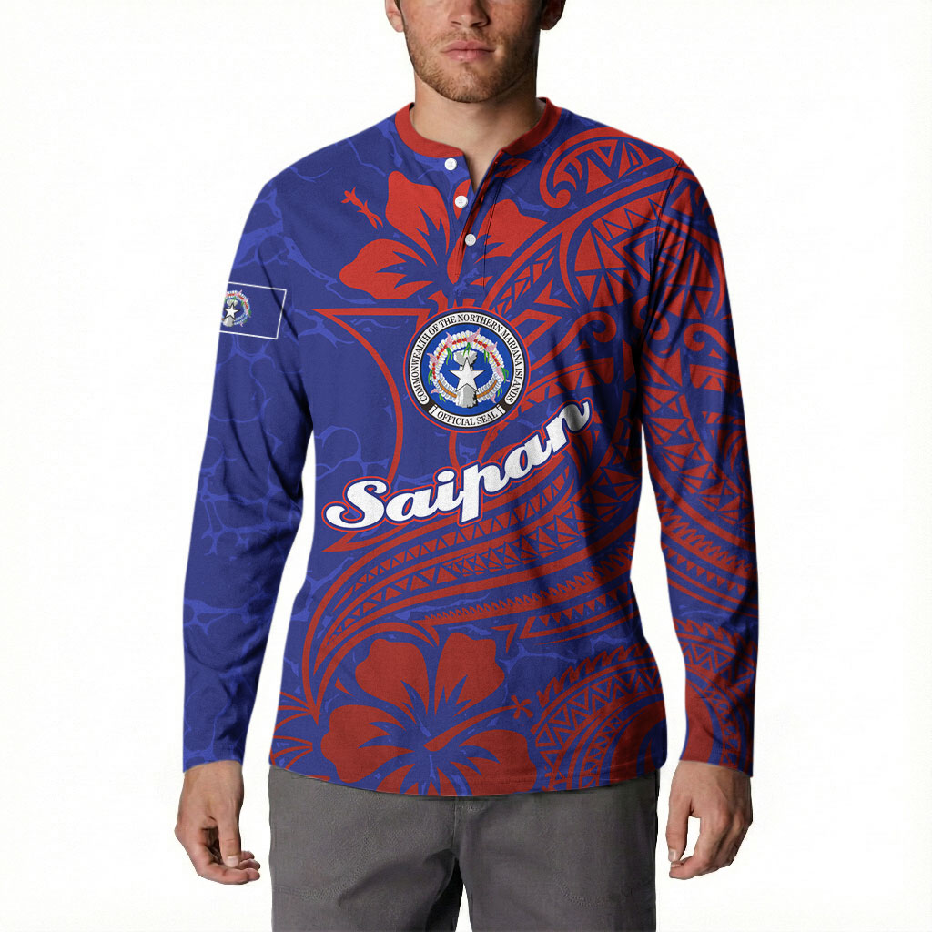 Saipan Northern Mariana Islands Button Sweatshirt Polynesian Tribal Tattoo Art With Hibiscus Flowers And Seal TS04 - Polynesian Pride