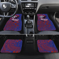 Saipan Northern Mariana Islands Car Mats Polynesian Tribal Tattoo Art With Hibiscus Flowers And Seal TS04 Set 4pcs Blue Red - Polynesian Pride