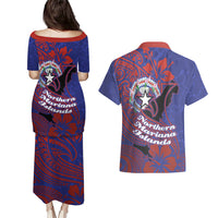Saipan Northern Mariana Islands Couples Matching Puletasi and Hawaiian Shirt Polynesian Tribal Tattoo Art With Hibiscus Flowers And Seal TS04 - Polynesian Pride