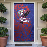 Saipan Northern Mariana Islands Door Cover Polynesian Tribal Tattoo Art With Hibiscus Flowers And Seal TS04 Blue Red - Polynesian Pride